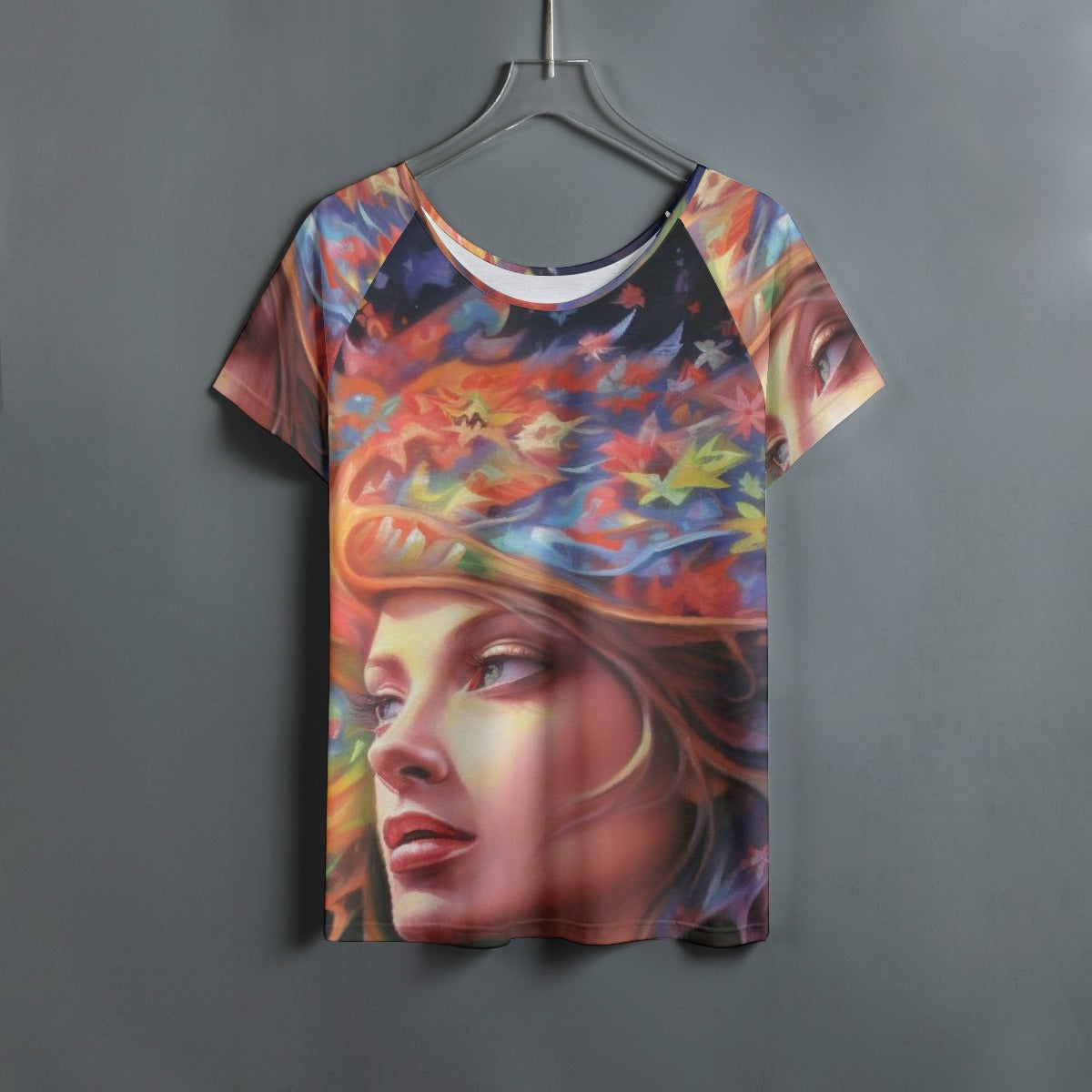 All-Over Print Women's Round Neck T-shirt With Raglan Sleeve