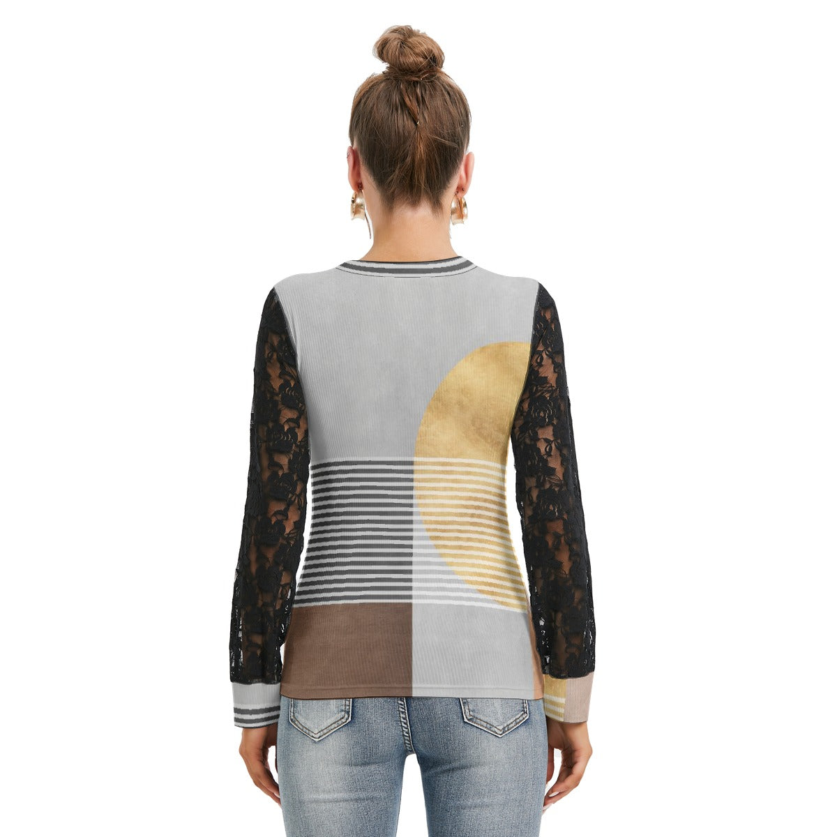 All-Over Print Women's T-shirt And Sleeve With Black Lace
