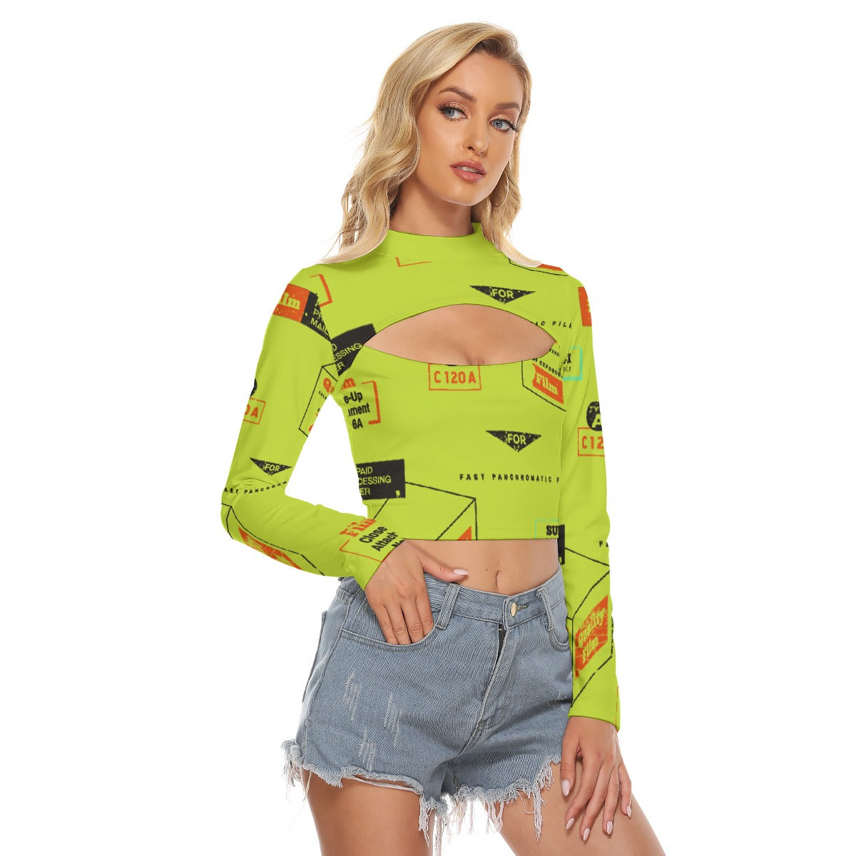 All-Over Print Women's Hollow Chest Keyhole Tight Crop Top