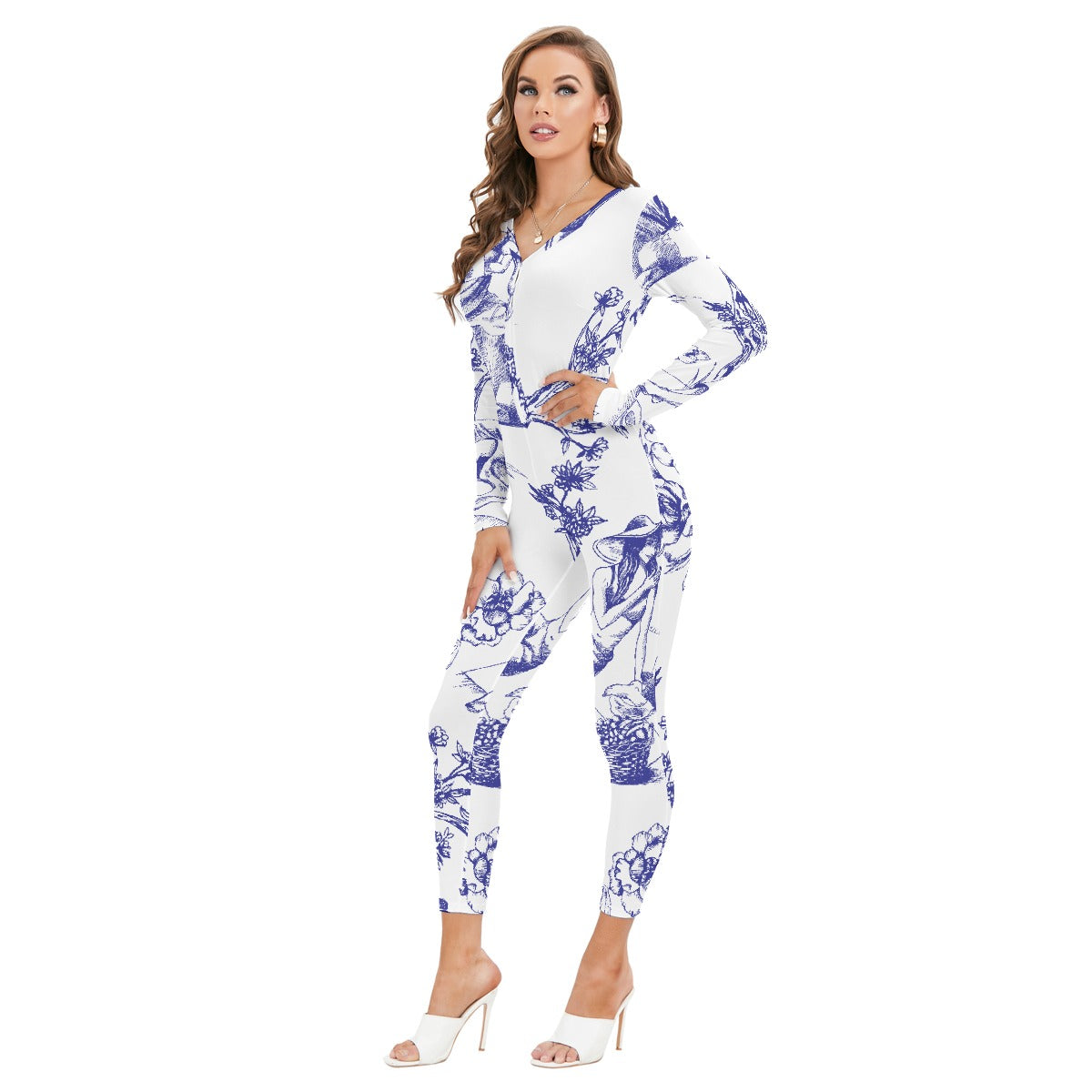 All-Over Print Women's Plunging Neck Jumpsuit