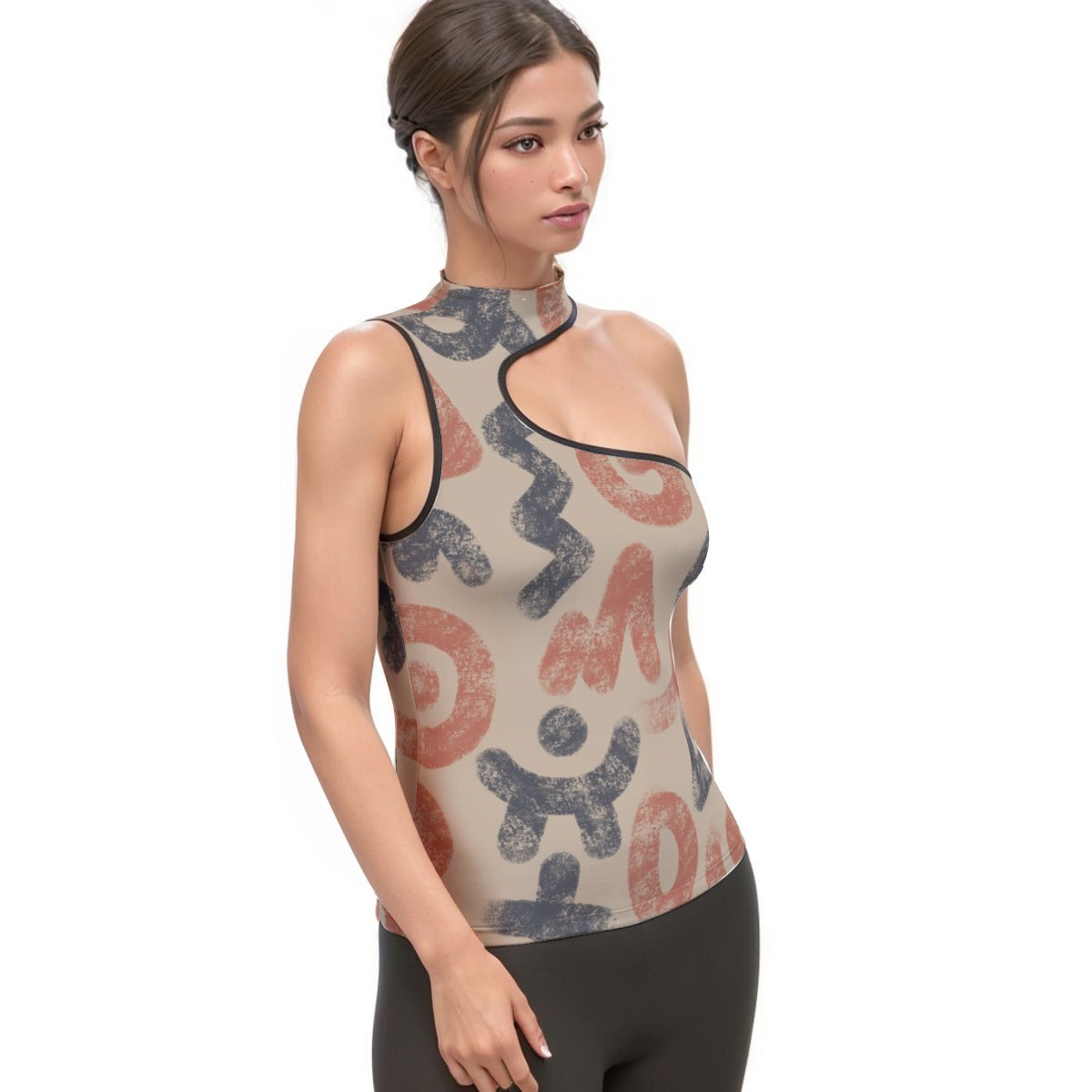 All-Over Print Women's Halter Sleeveless Asymmetrical Tank Top