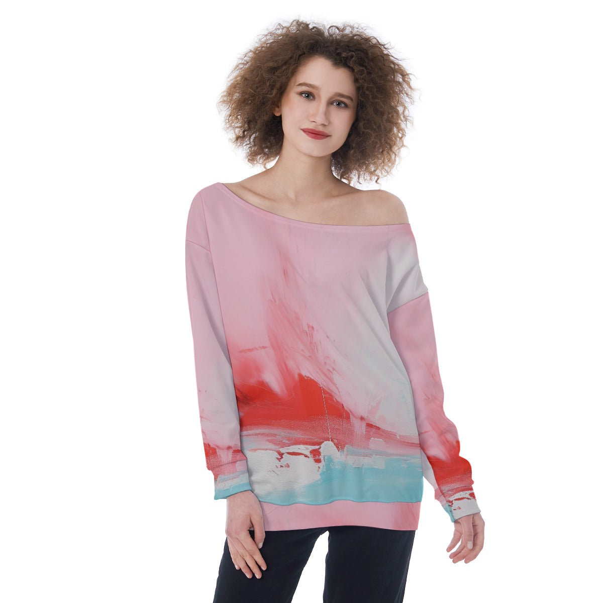 All-Over Print Oversized Women's Off-Shoulder Sweatshirt