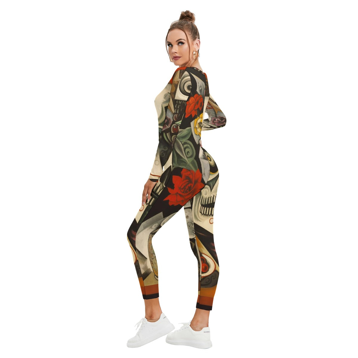 All-Over Print Women's Plunging Neck Jumpsuit
