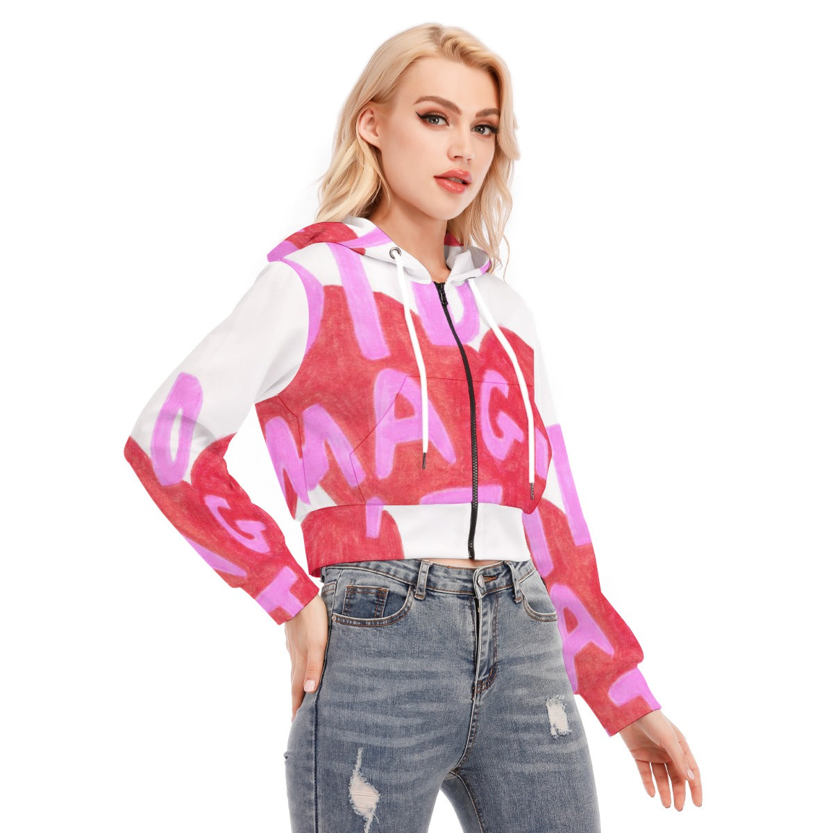 All-Over Print Women's Crop Top Hoodie With Zipper Closure