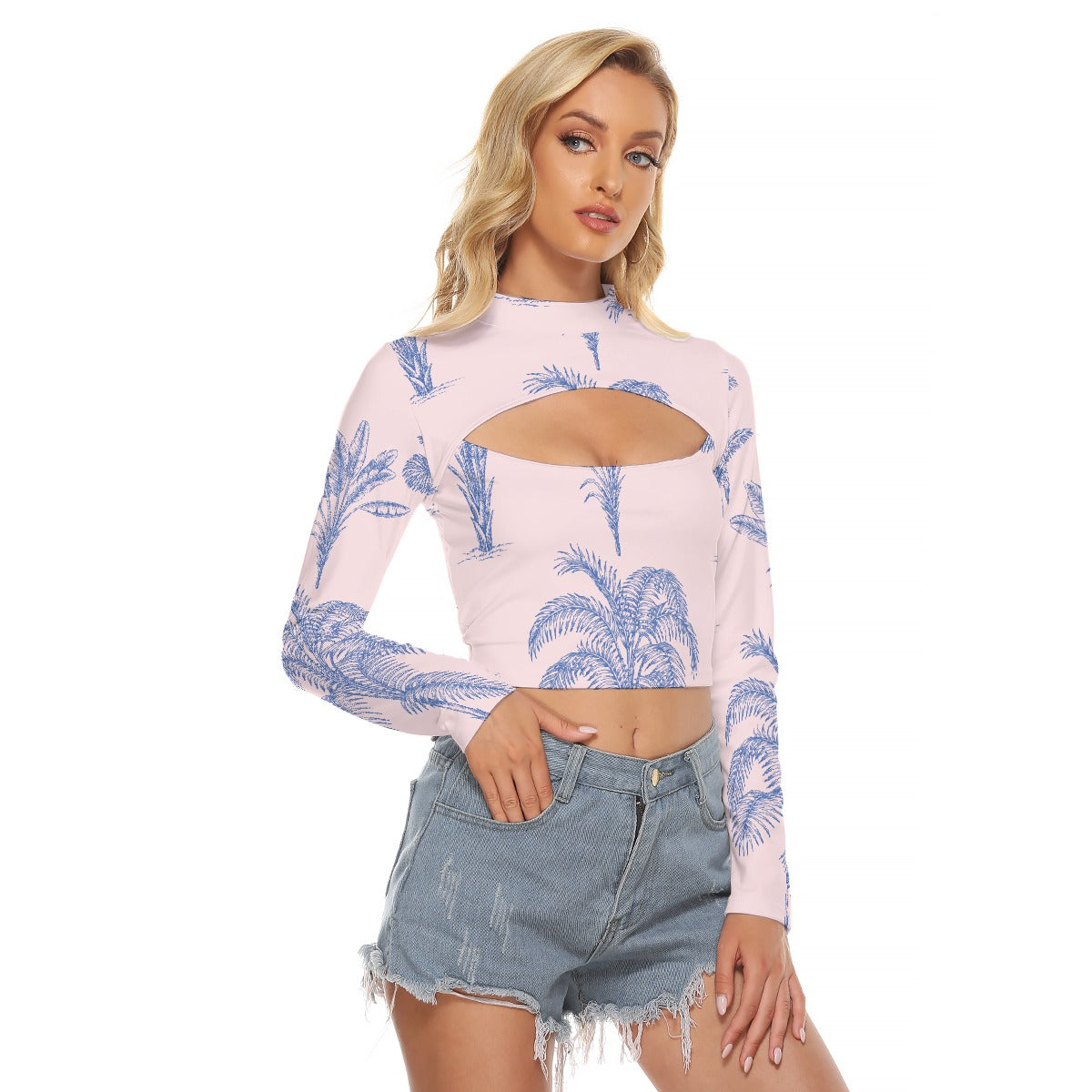 All-Over Print Women's Hollow Chest Keyhole Tight Crop Top