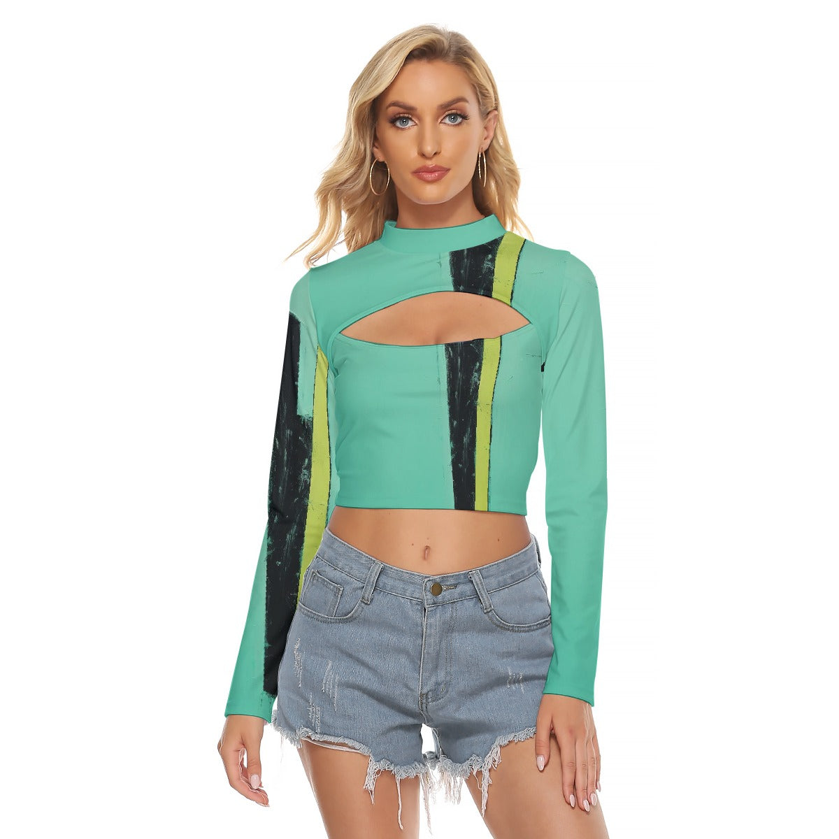 All-Over Print Women's Hollow Chest Keyhole Tight Crop Top