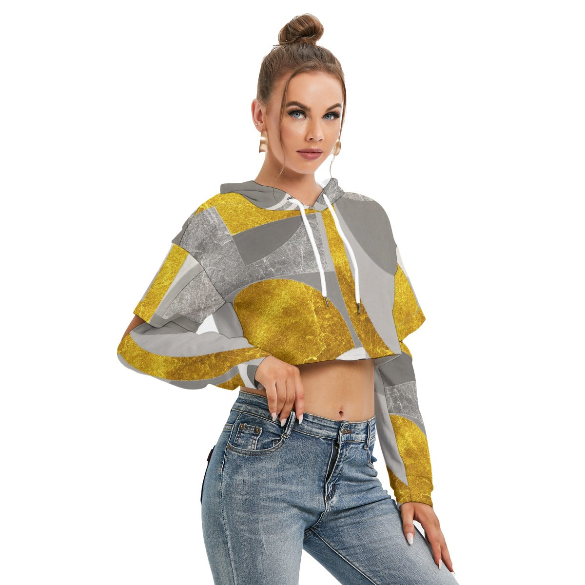 All-Over Print Women's Heavy Fleece Hoodie With Hollow Out Sleeve