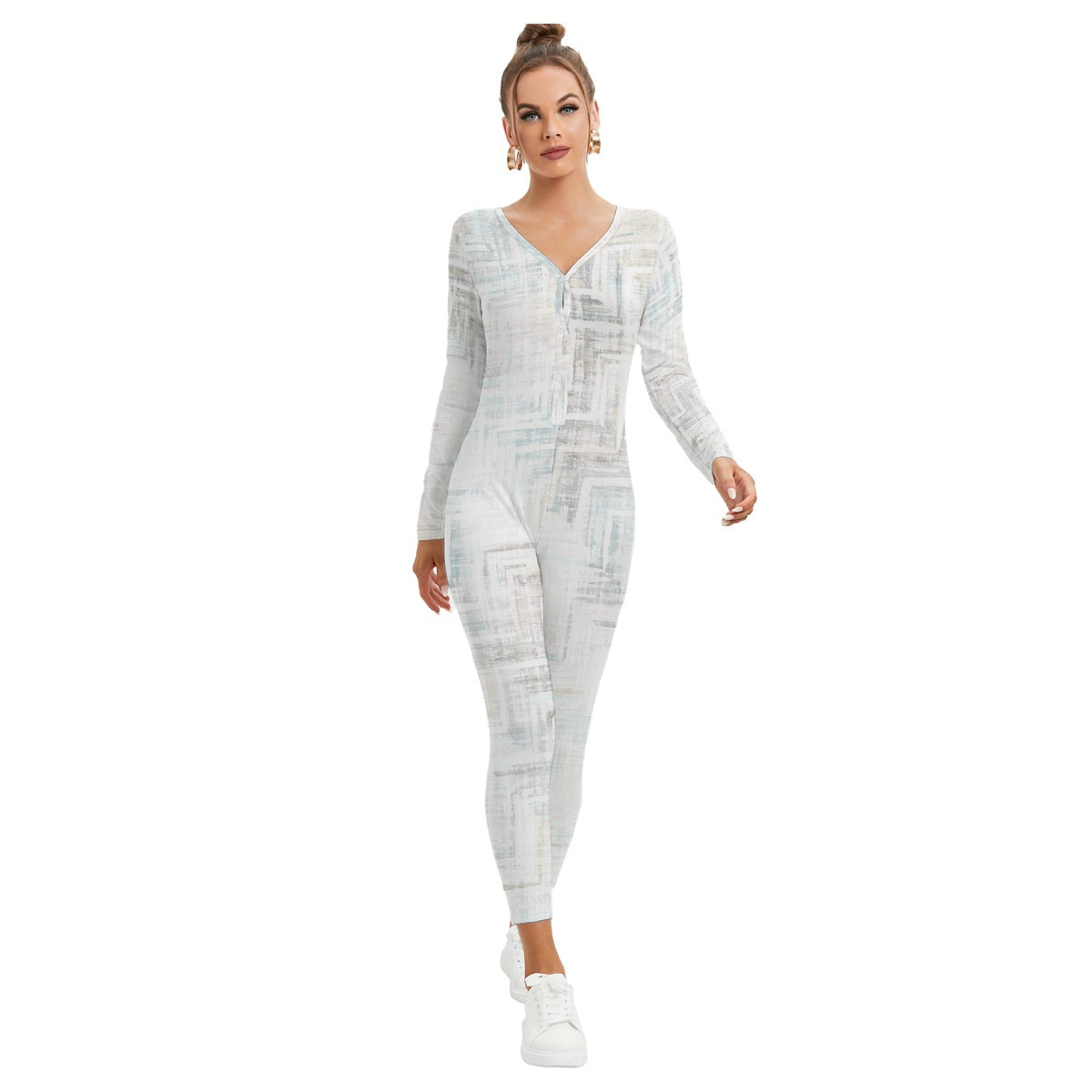 All-Over Print Women's Plunging Neck Jumpsuit