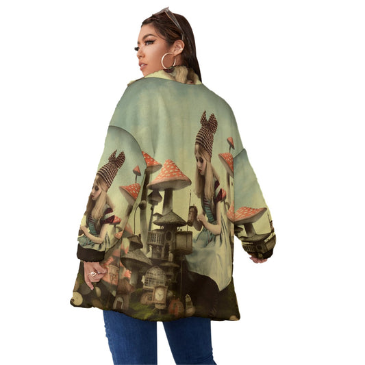 All-Over Print Unisex Borg Fleece Stand-up Collar Coat With Zipper Closure(Plus Size)