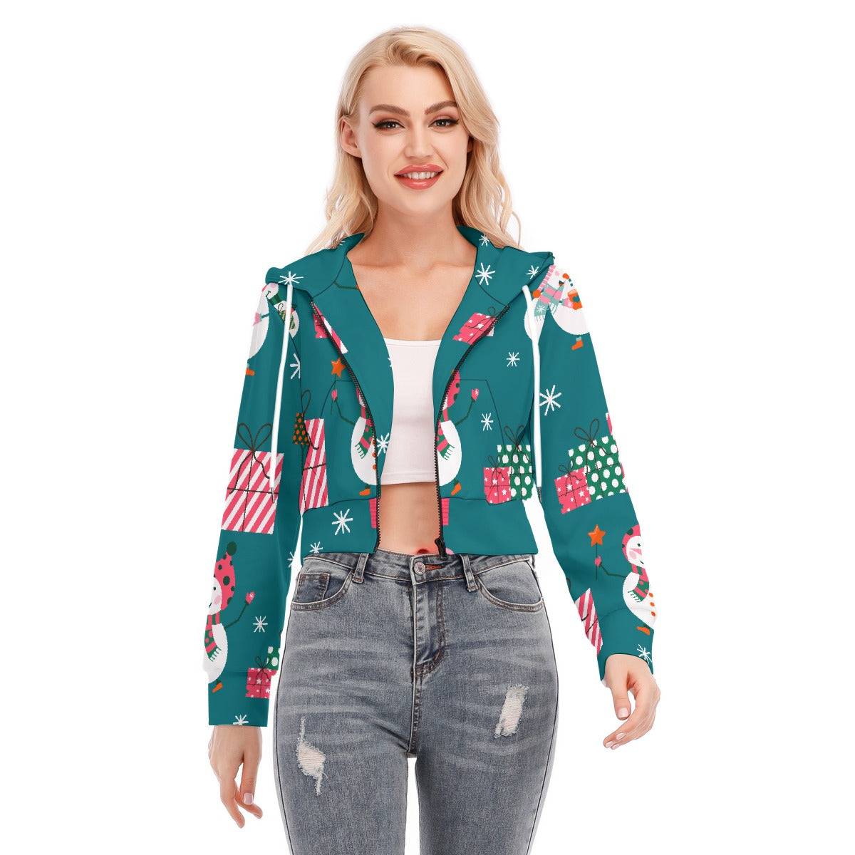 All-Over Print Women's Crop Top Hoodie With Zipper Closure