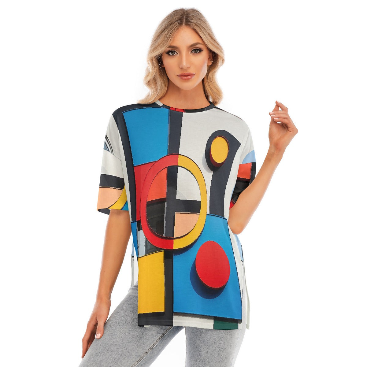 All-Over Print Women's Short Sleeves T-shirt With Hem Split