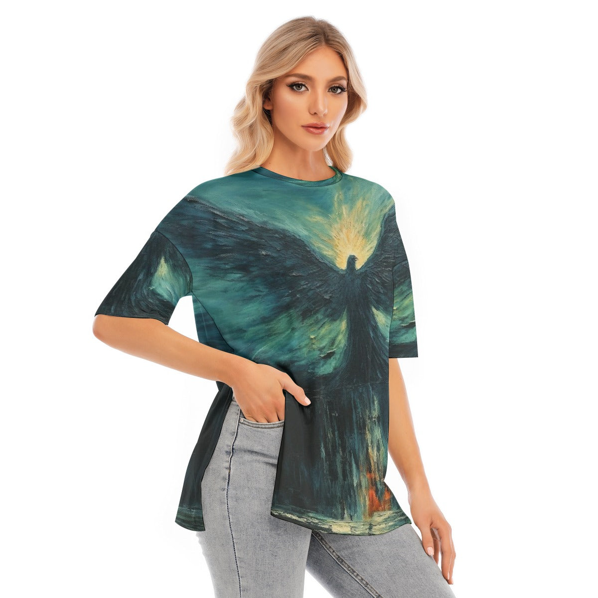 All-Over Print Women's Short Sleeves T-shirt With Hem Split