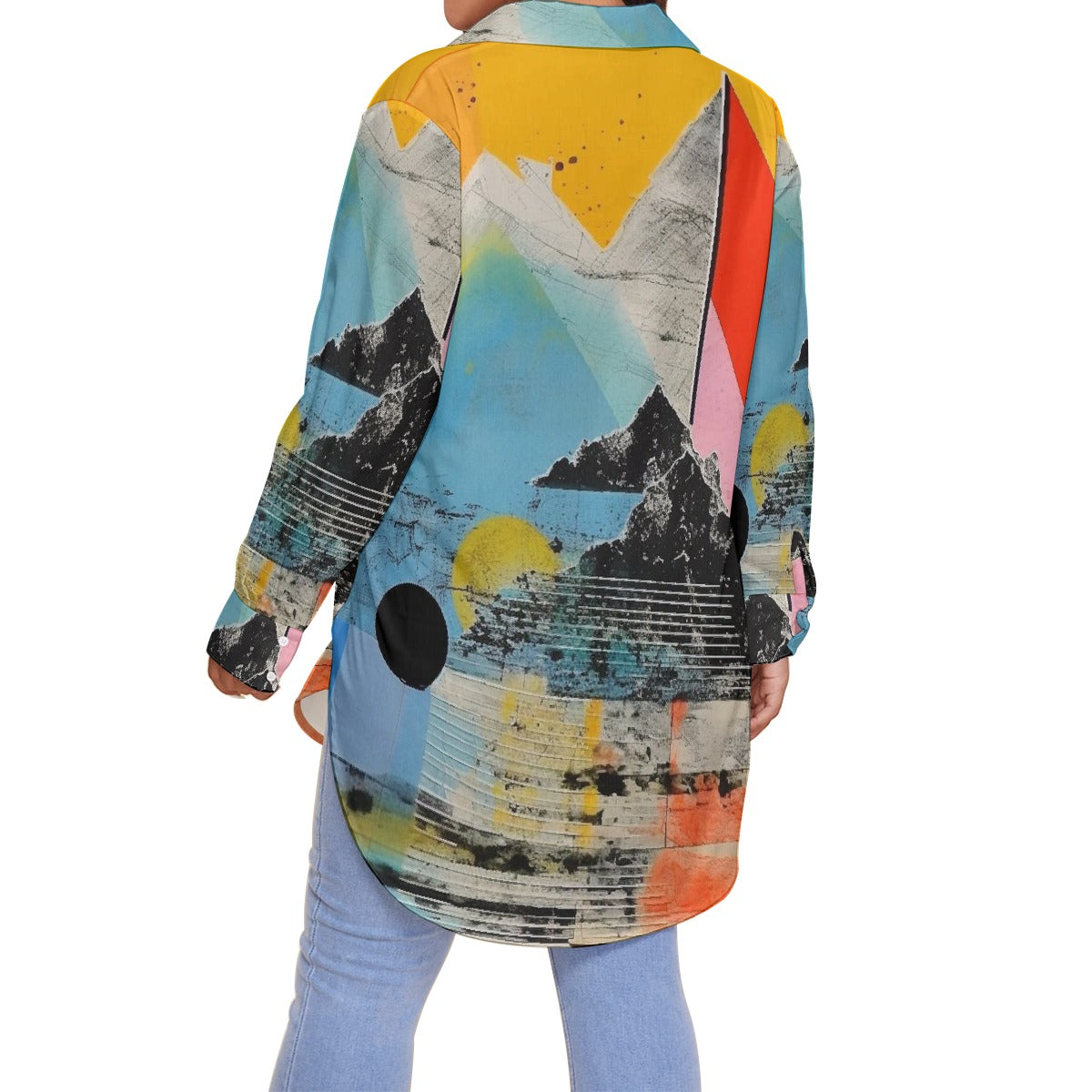 All-Over Print Women's Shirt With Long Sleeve(Plus Size)