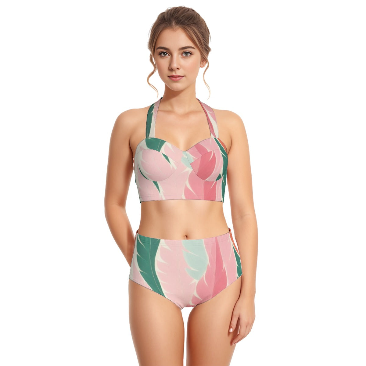 All-Over Print Women's Swimsuit Set With Halter