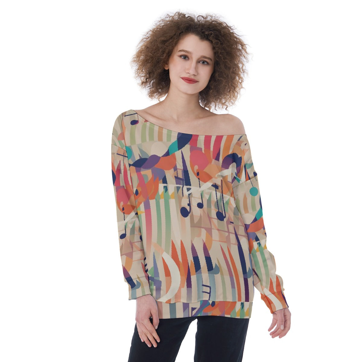 All-Over Print Oversized Women's Off-Shoulder Sweatshirt