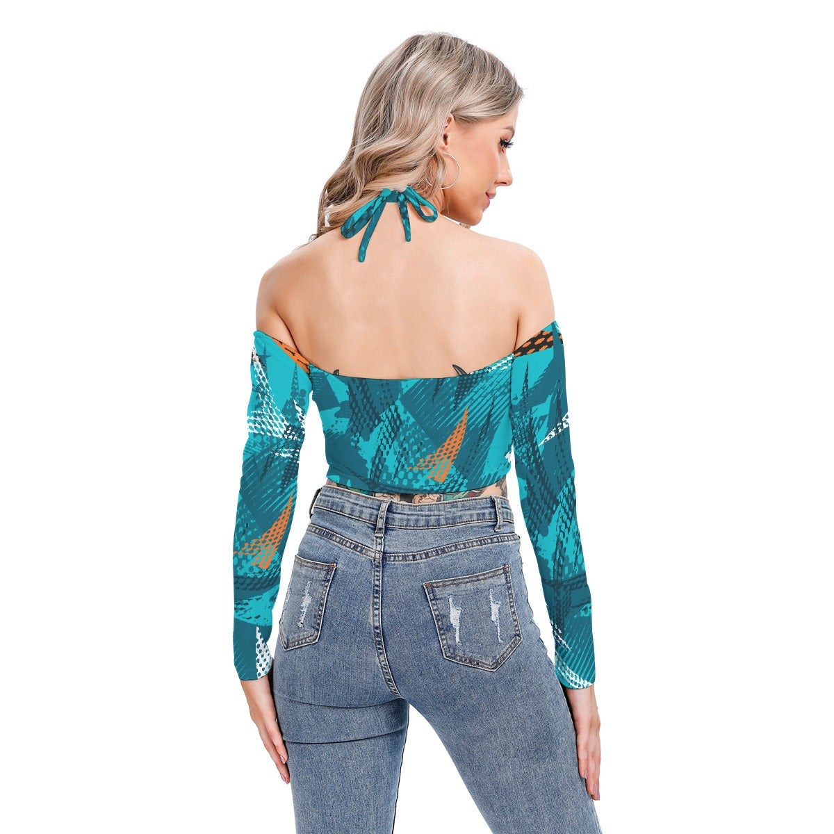 All-Over Print Women's Halter Lace-up Top