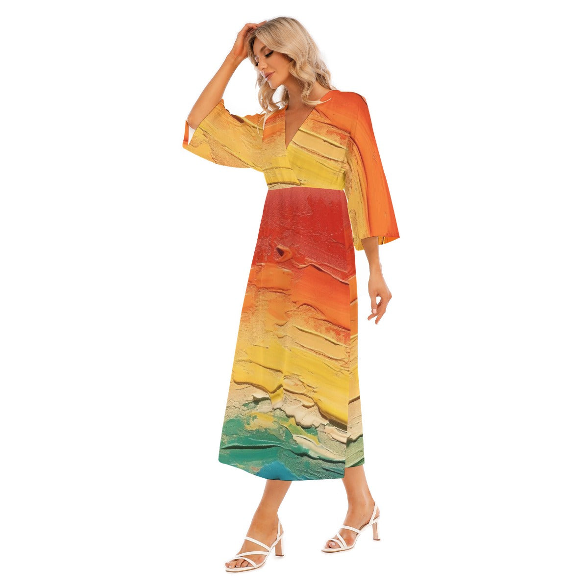 All-Over Print Women's Mid-Sleeve Long Dress
