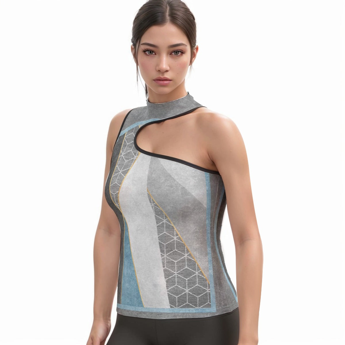 All-Over Print Women's Halter Sleeveless Asymmetrical Tank Top