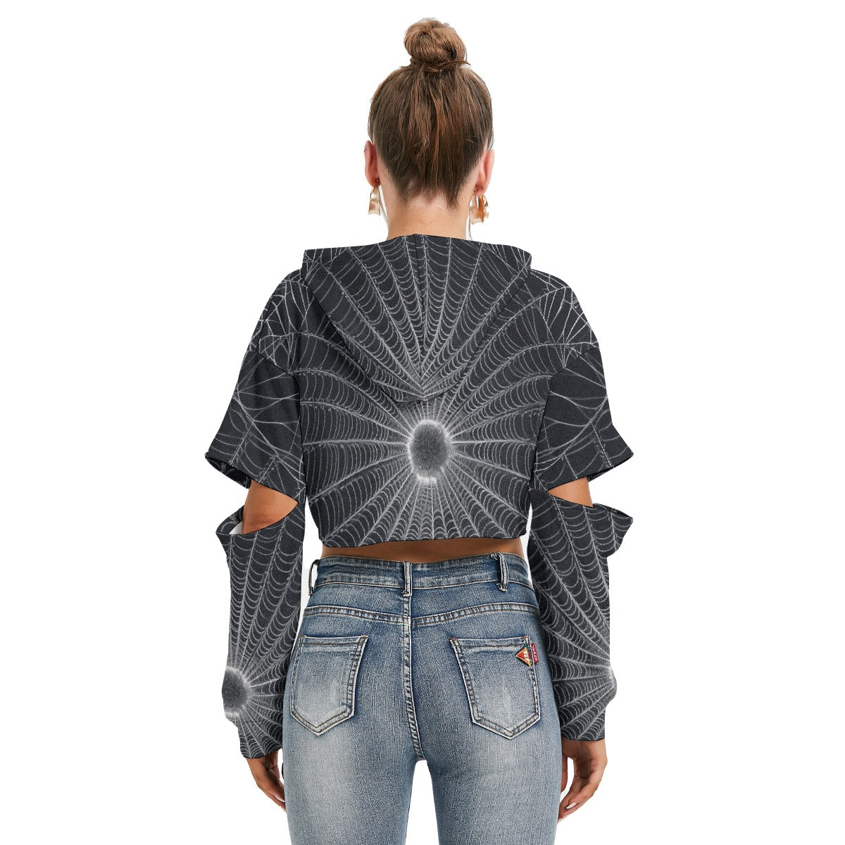 All-Over Print Women's Heavy Fleece Hoodie With Hollow Out Sleeve