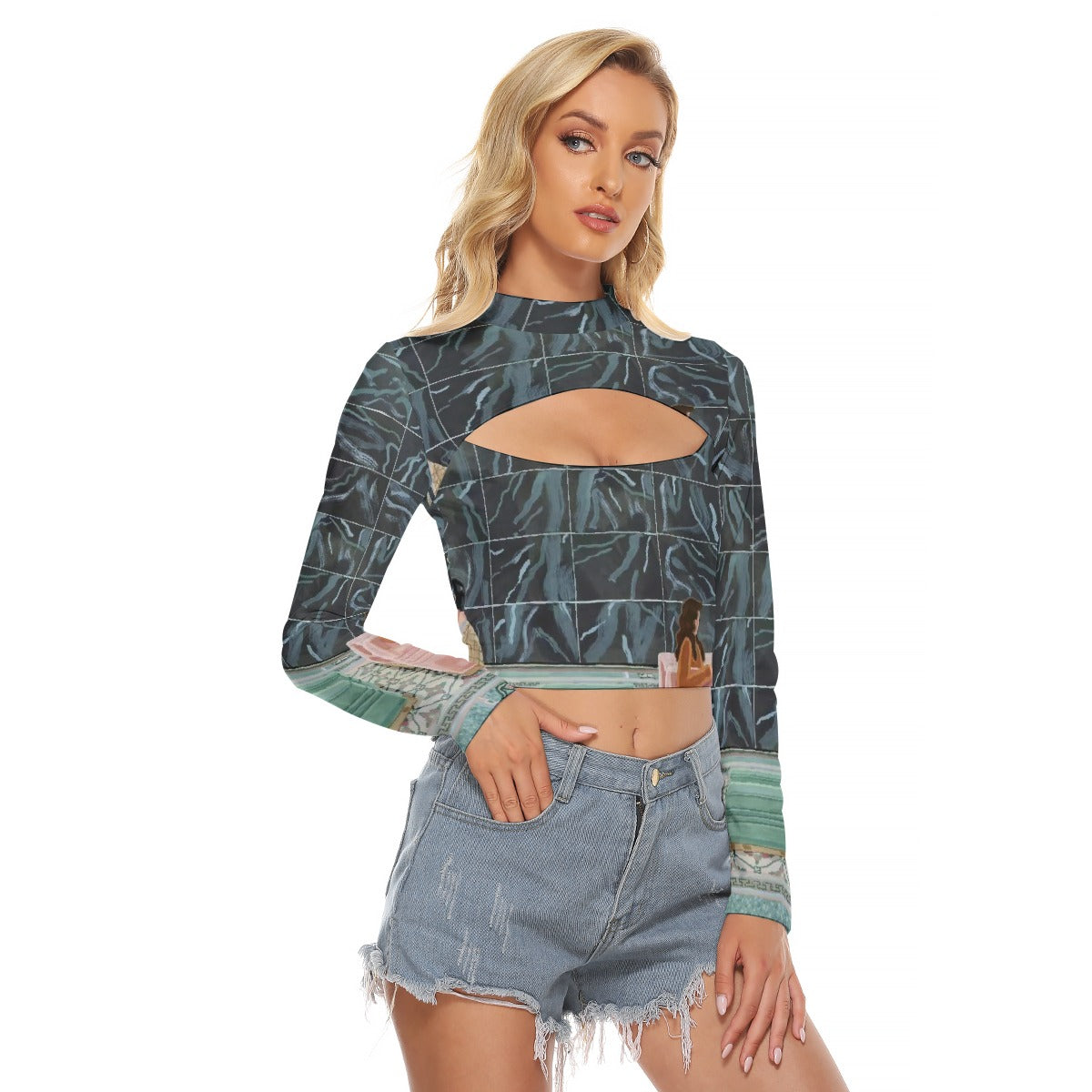 All-Over Print Women's Hollow Chest Keyhole Tight Crop Top