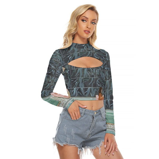 All-Over Print Women's Hollow Chest Keyhole Tight Crop Top