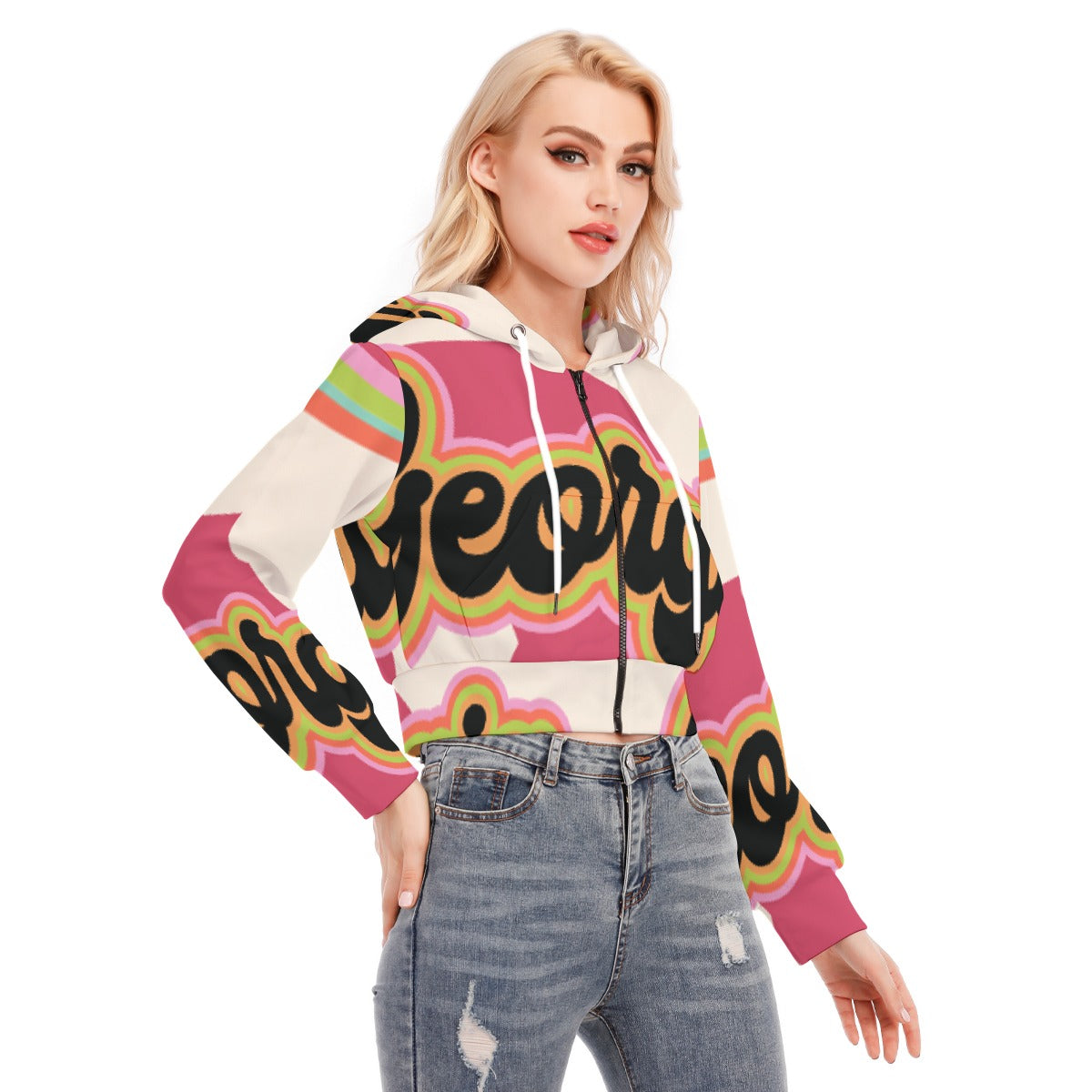 All-Over Print Women's Crop Top Hoodie With Zipper Closure
