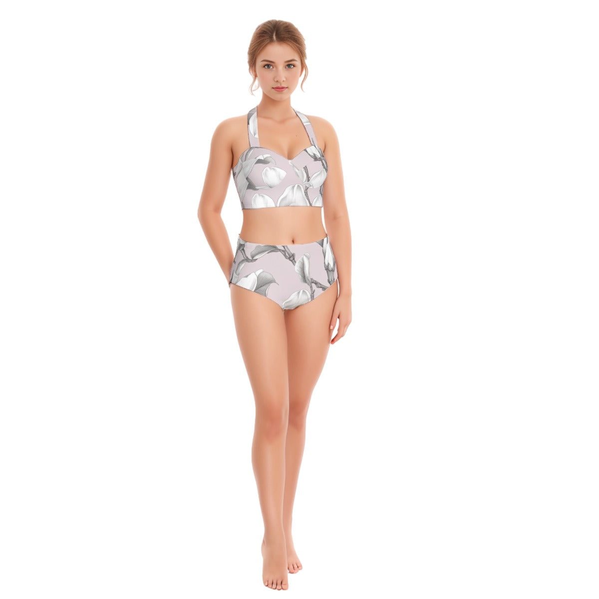 All-Over Print Women's Swimsuit Set With Halter