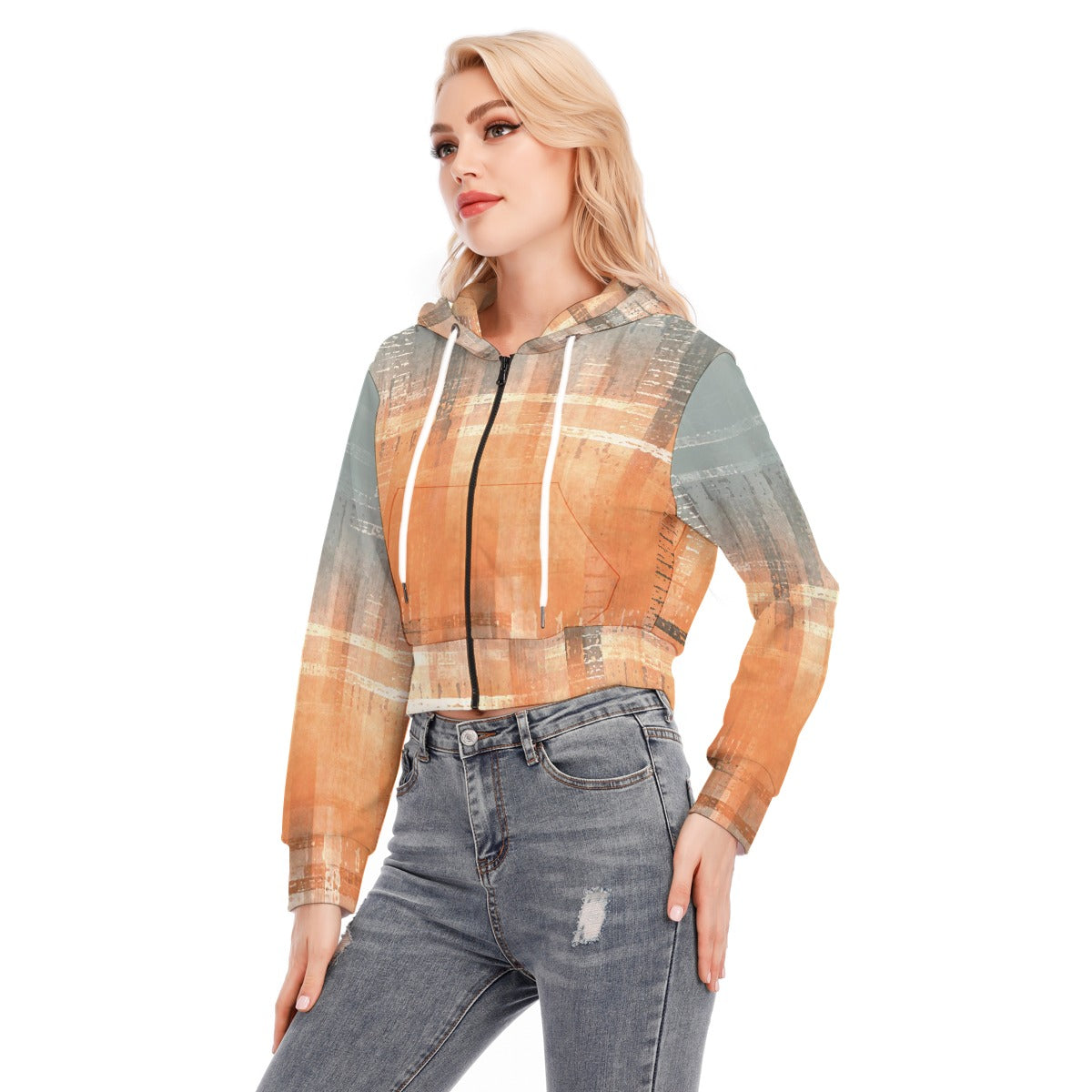 All-Over Print Women's Crop Top Hoodie With Zipper Closure