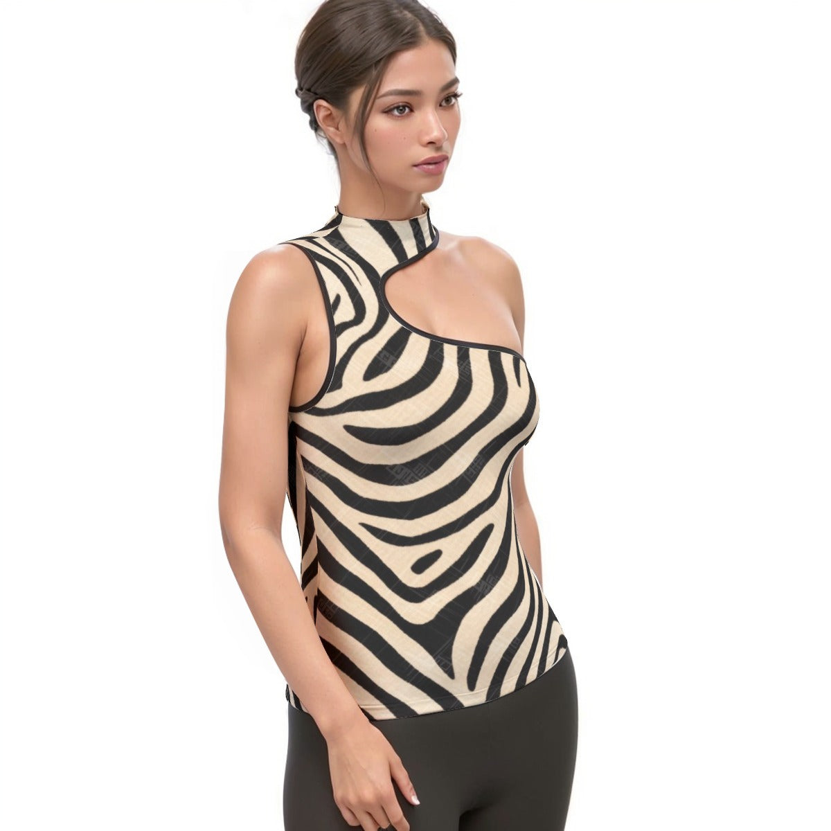 All-Over Print Women's Halter Sleeveless Asymmetrical Tank Top
