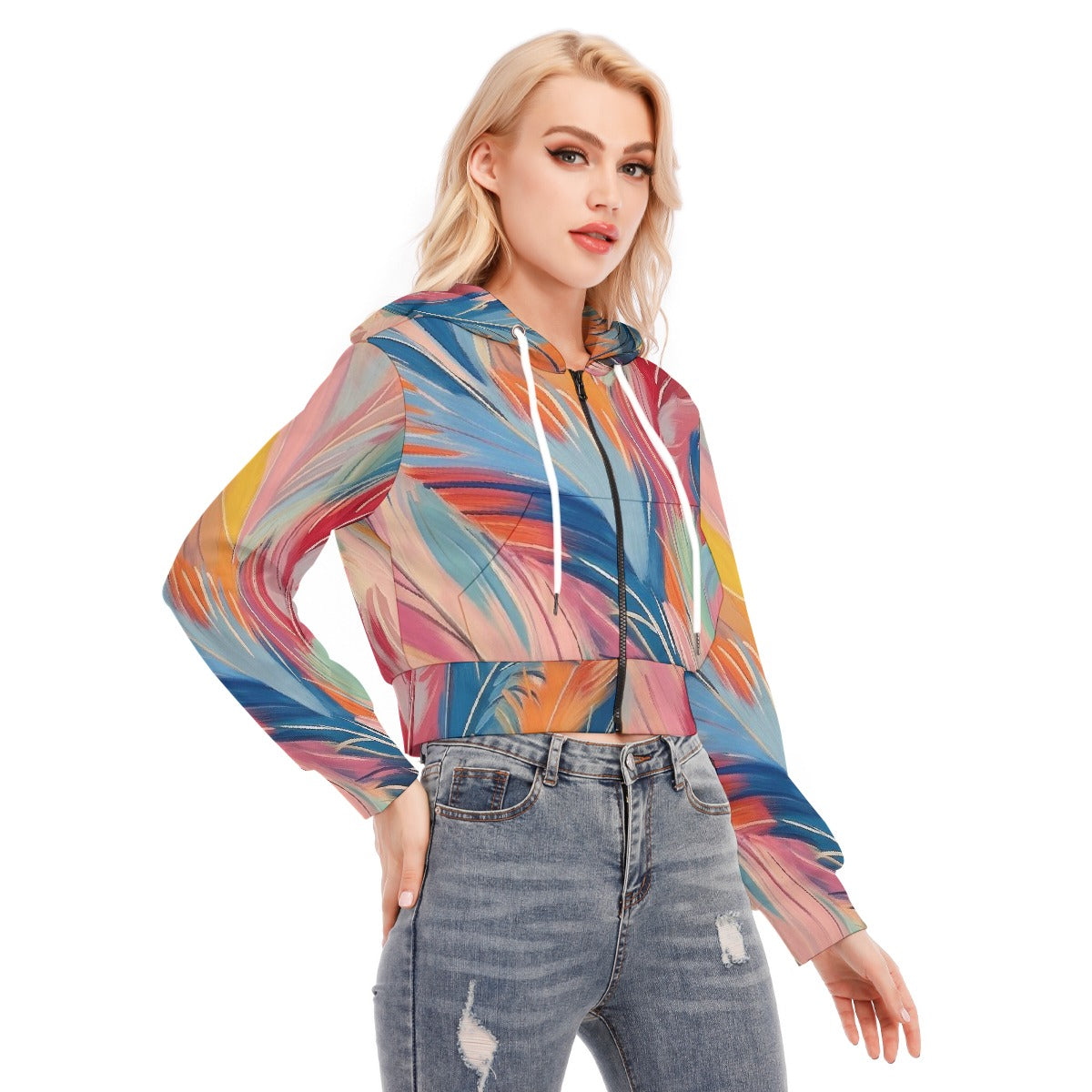 All-Over Print Women's Crop Top Hoodie With Zipper Closure