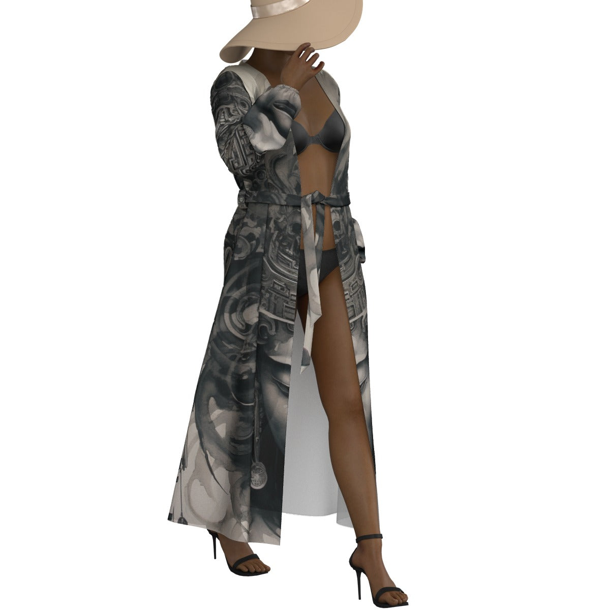 All-Over Print Women's Lace-up Chiffon Robe