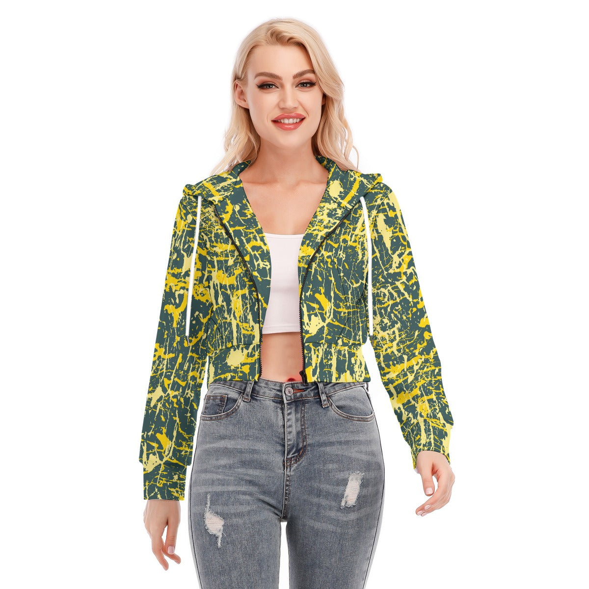All-Over Print Women's Crop Top Hoodie With Zipper Closure