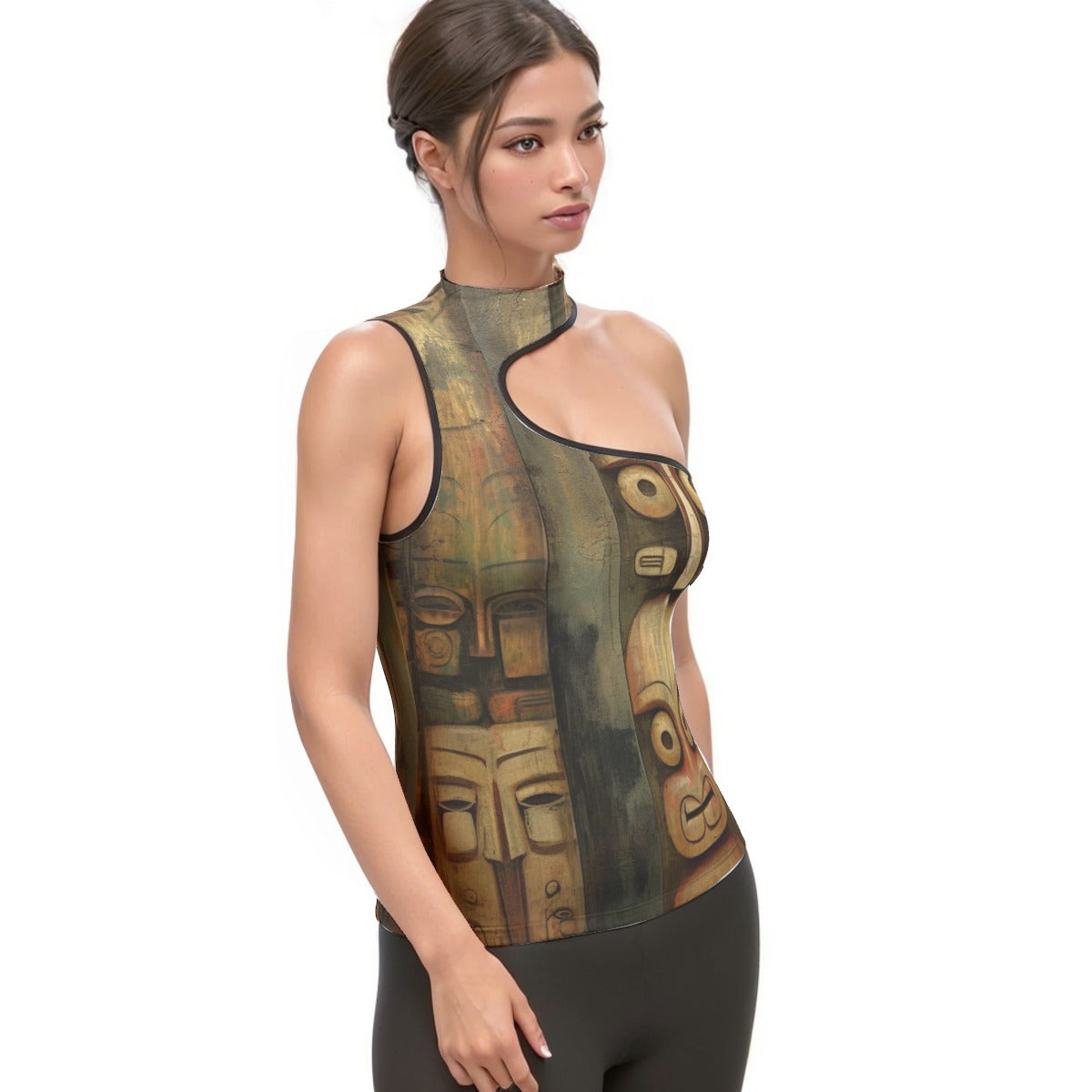 All-Over Print Women's Halter Sleeveless Asymmetrical Tank Top