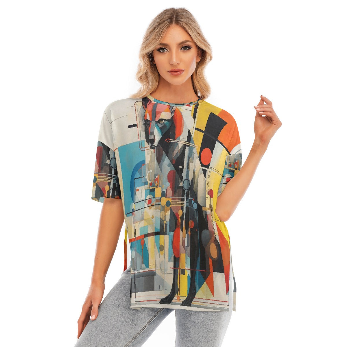 All-Over Print Women's Short Sleeves T-shirt With Hem Split