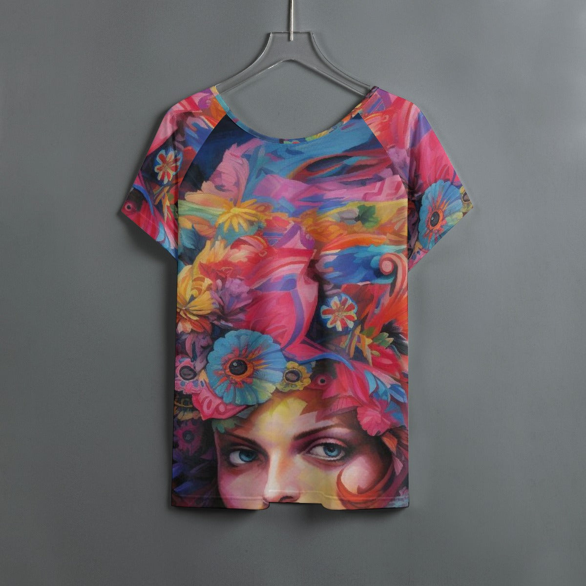 All-Over Print Women's Round Neck T-shirt With Raglan Sleeve