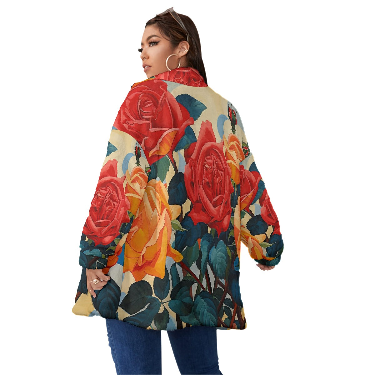 All-Over Print Unisex Borg Fleece Stand-up Collar Coat With Zipper Closure(Plus Size)