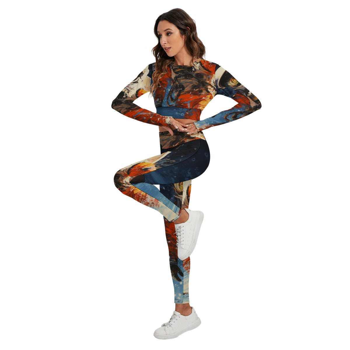 All-Over Print Women's Sport Set With Backless Top And Leggings