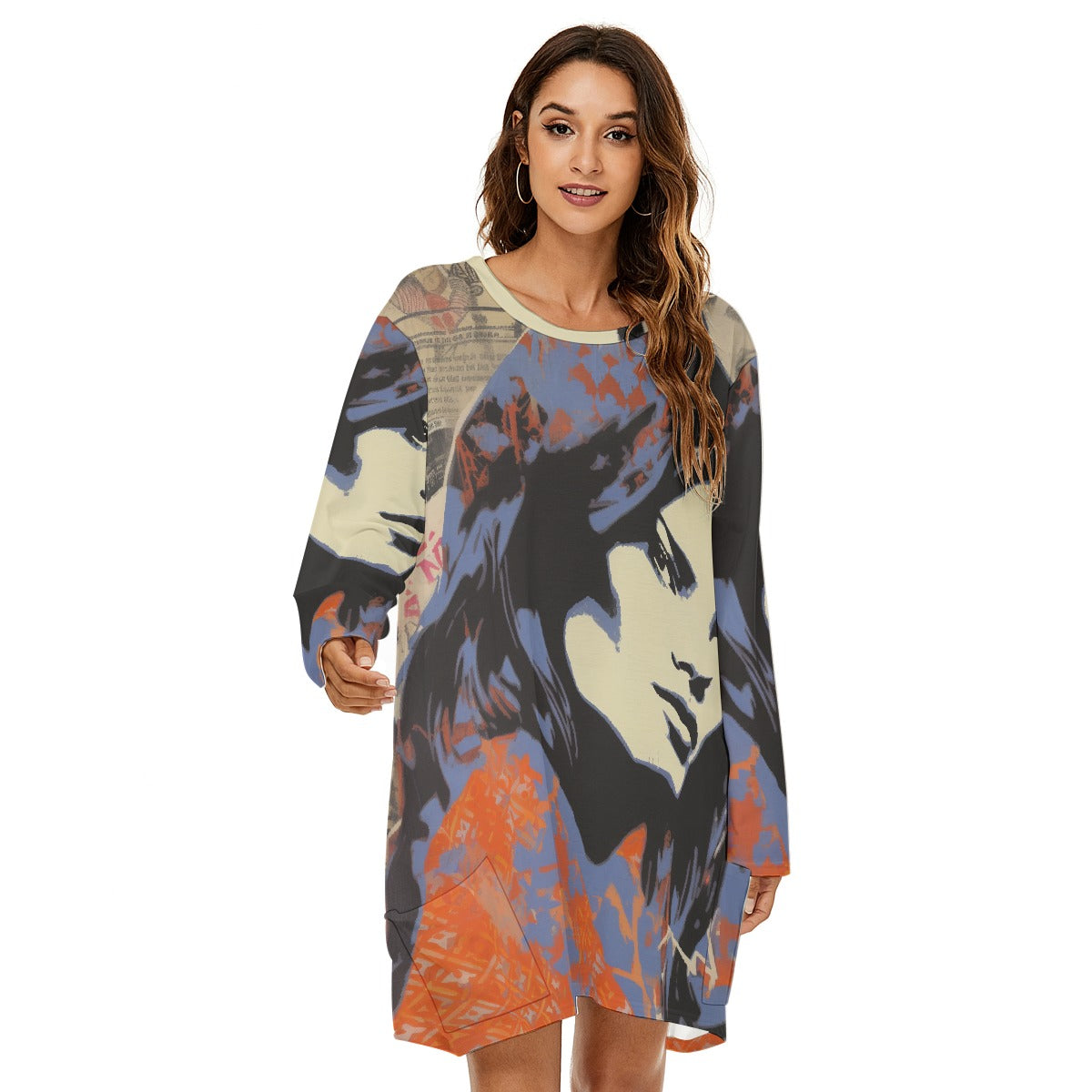All-Over Print  Women's Loose Crew Neck Dress