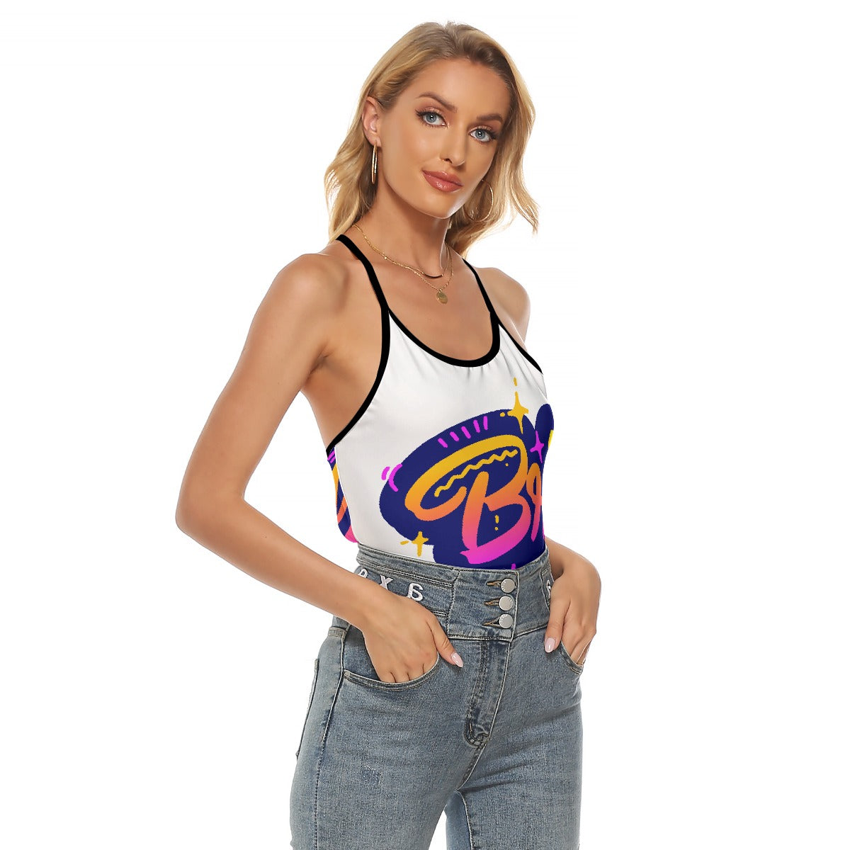 All-Over Print Women's Criss-Cross Open Back Tank Top