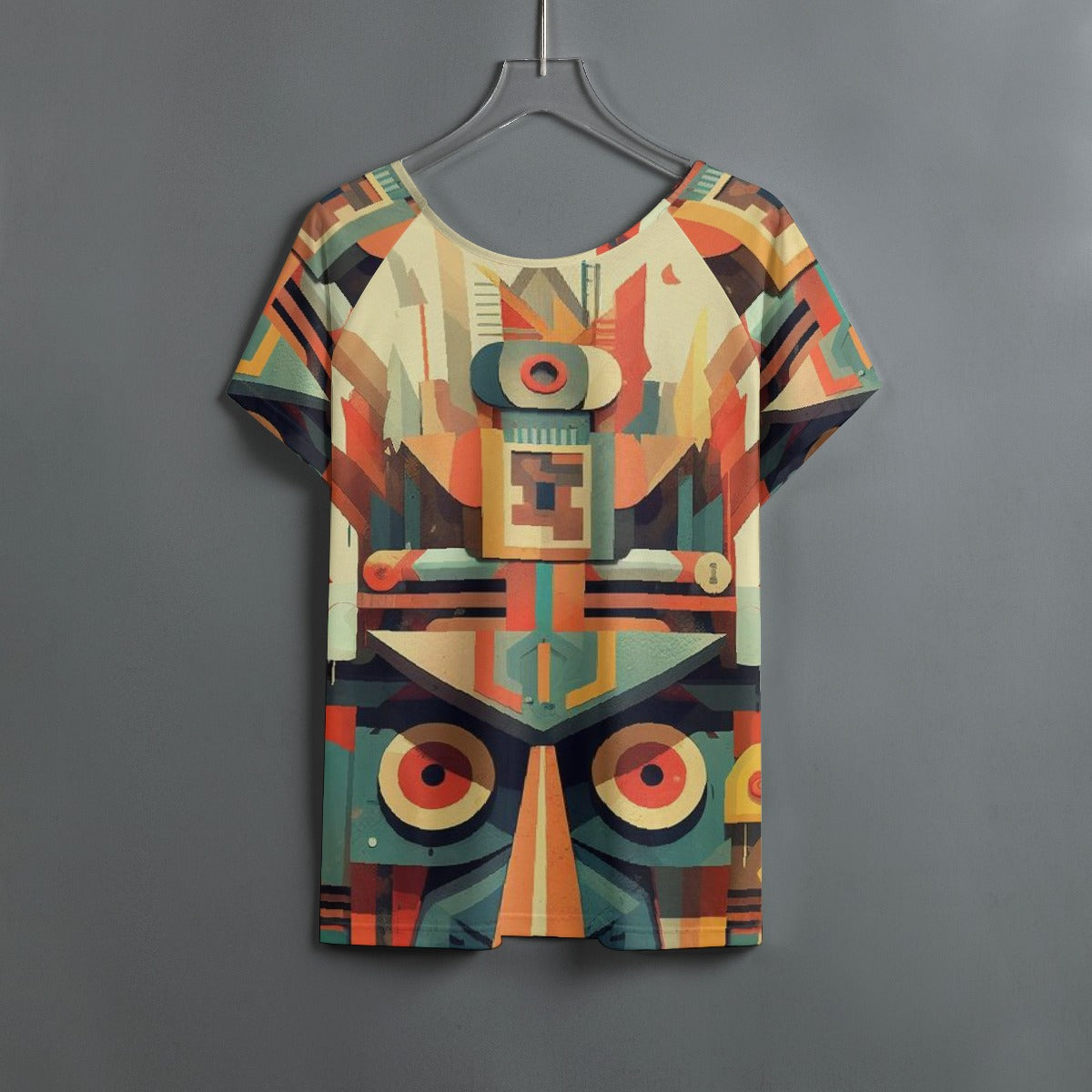 All-Over Print Women's Round Neck T-shirt With Raglan Sleeve