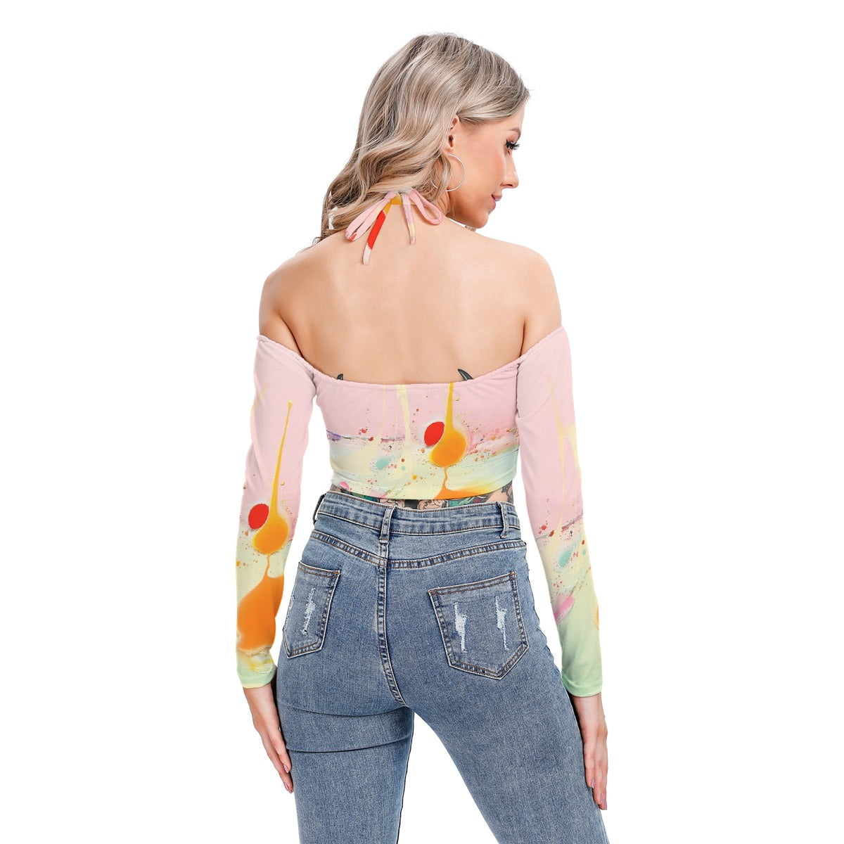 All-Over Print Women's Halter Lace-up Top