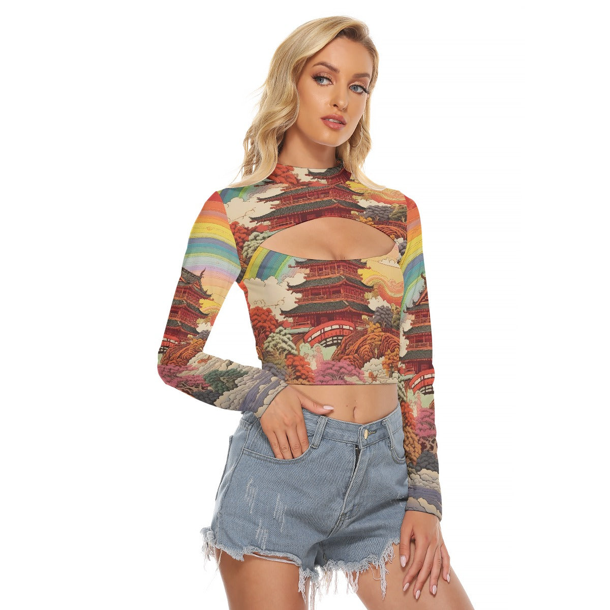 All-Over Print Women's Hollow Chest Keyhole Tight Crop Top