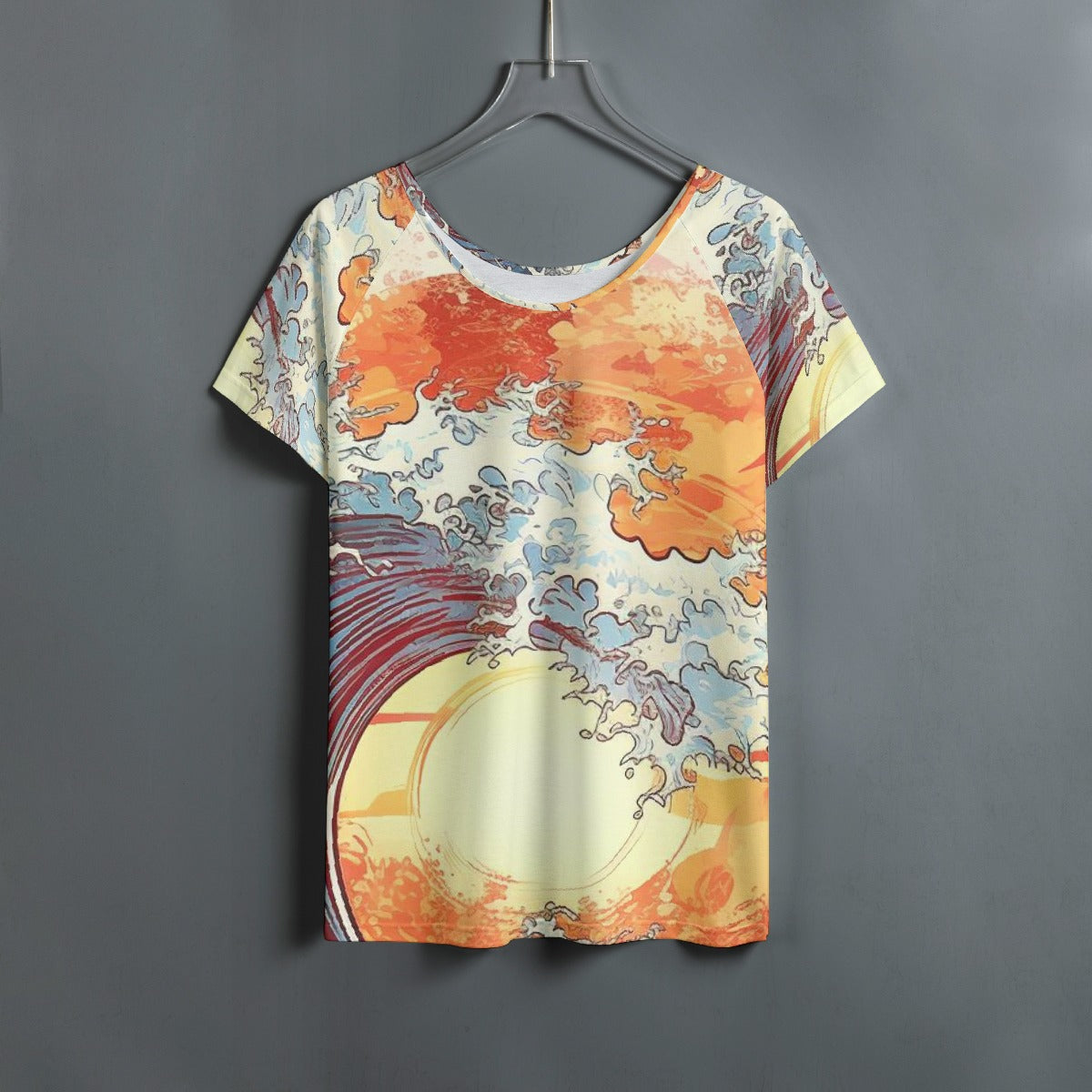 All-Over Print Women's Round Neck T-shirt With Raglan Sleeve