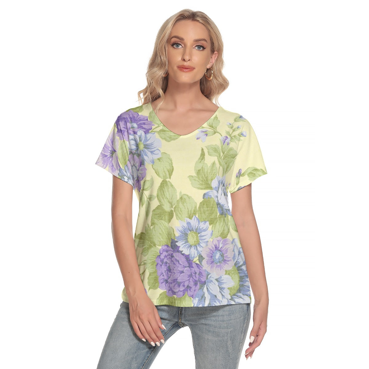 All-Over Print Women's Loose V-neck Short Sleeve T-shirt