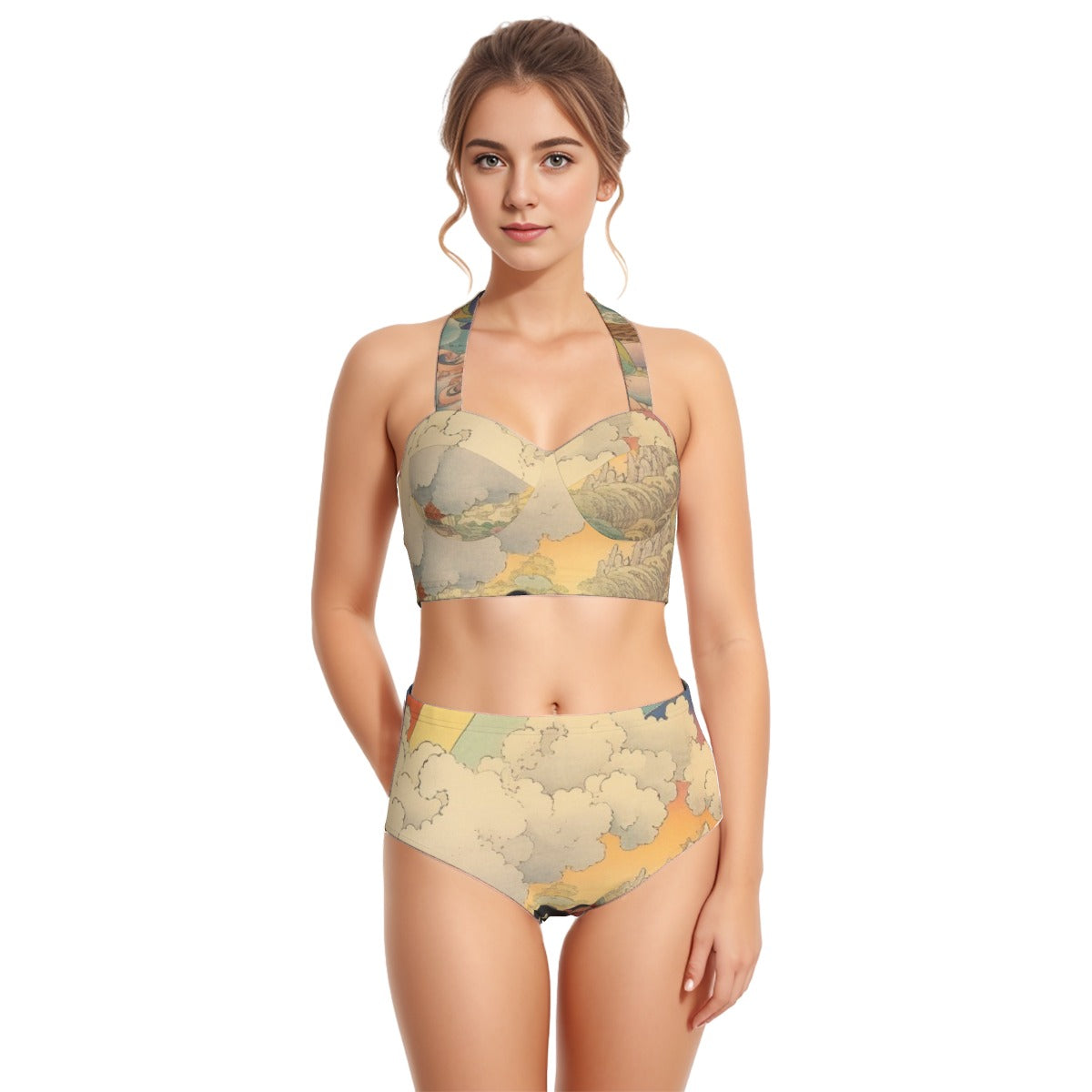 All-Over Print Women's Swimsuit Set With Halter