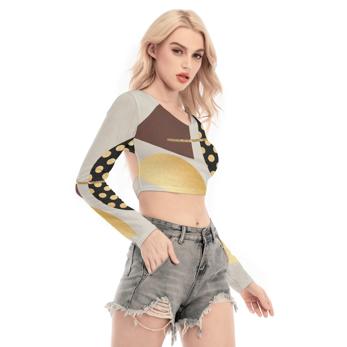 All-Over Print Women's Back Hollow T-shirt With Strap