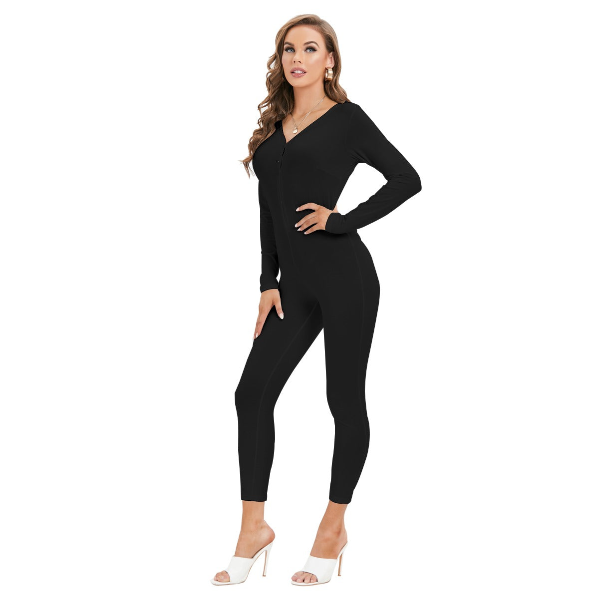 All-Over Print Women's Plunging Neck Jumpsuit