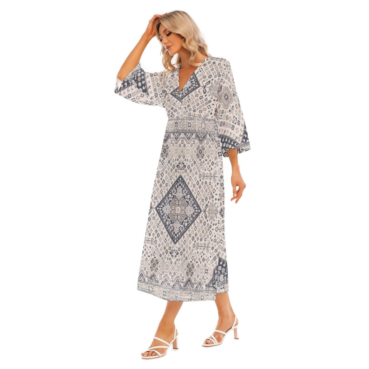 All-Over Print Women's Mid-Sleeve Long Dress