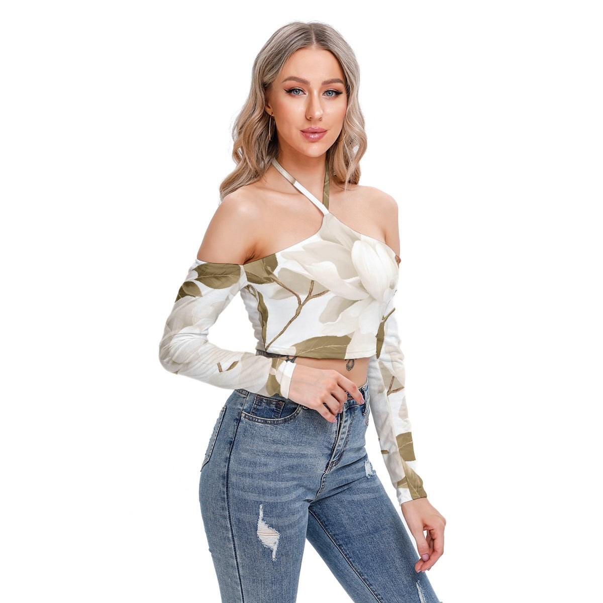 All-Over Print Women's Halter Lace-up Top