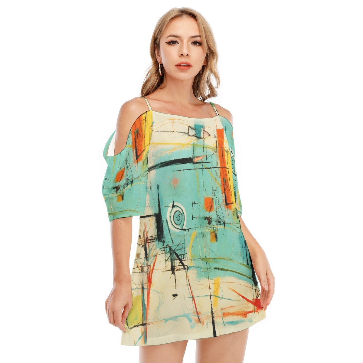 All-Over Print Women's Off-shoulder Cami Dress